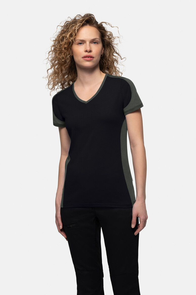 HAKRO Damen V-Shirt Contrast MIKRALINAR® - Produktbild